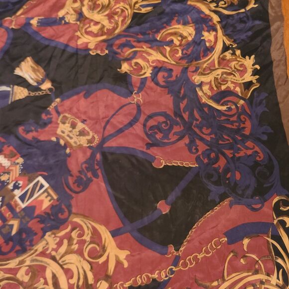 VTG Bill Blass Silk Scarf Black Brown Bordered 31 X 30 Coat Of Arms Regal - Picture 4 of 5